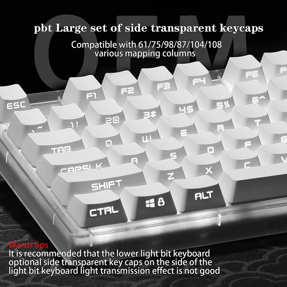 133 Keys PBT Double Shot Side-lit Shine Through Backlit Keycaps For MX Switch Mechanical Keyboard 108 96 87 NJ80 84 68 64 61