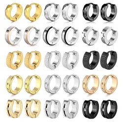 New Styles Stainless Steel Small Hoop Earrings For Women Men Punk Black Stripe Ear Bone Clasp Circle Earring Jewelry