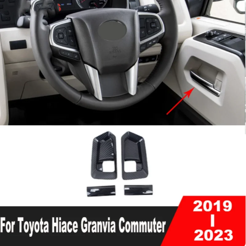 

For Toyota HiAce Granvia Commuter 2019 2020 2021 2022 2023 Carbon Car Inner Door Handle Bowl Cover Trim Interior Accessories