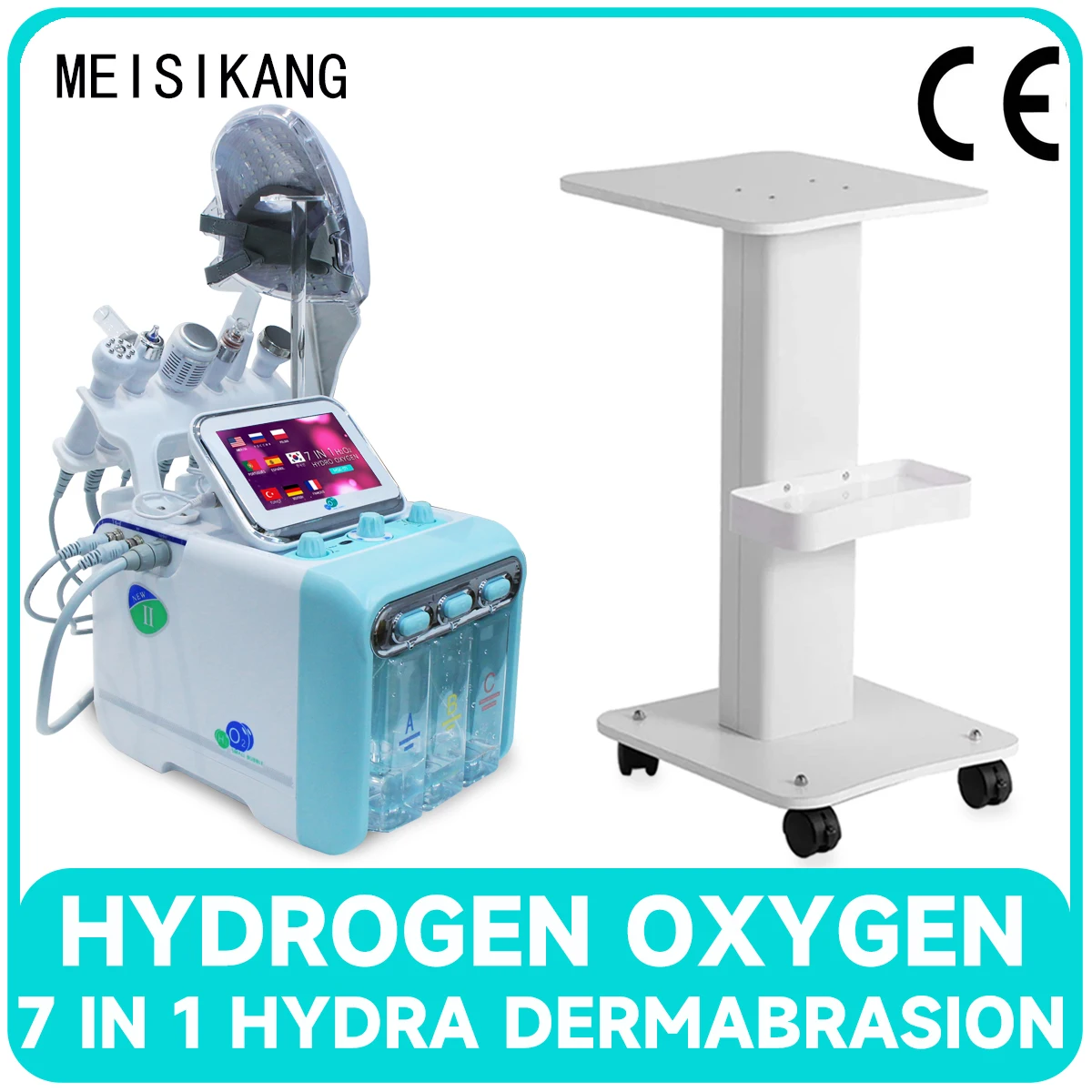 

MEISIKANG 7 IN 1 H2O2 Hydro Dermabrasio Facial Bubble Machine Face Cleaning Skin Care Whitening Beauty Device with Trolley Cart