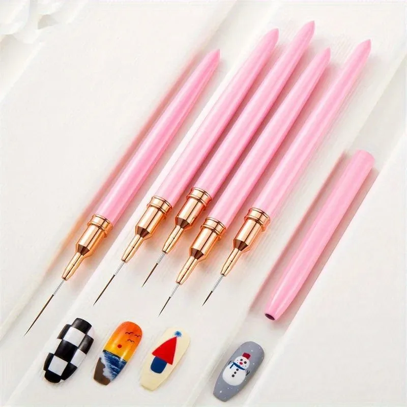 5pcs Nail Art Liner Brush Nail Art Liners Striping Brushes 3D Tips Line Stripes DIY Drawing Pen UV Gel Painting Brushes