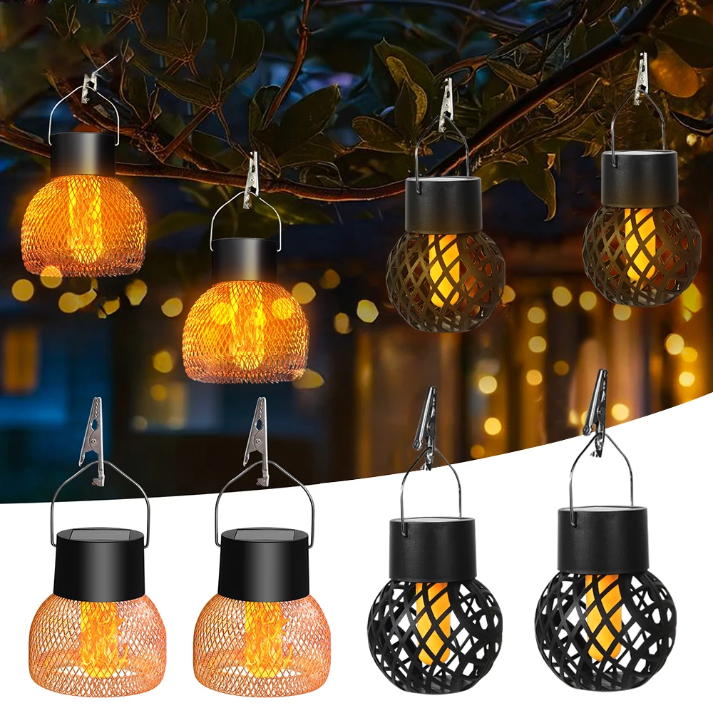 C2 LED Retro Flame Effect Hanging Lantern Ball Lamp Waterproof Solar Powered Light Courtyard Garden Path Camping Christmas Decor