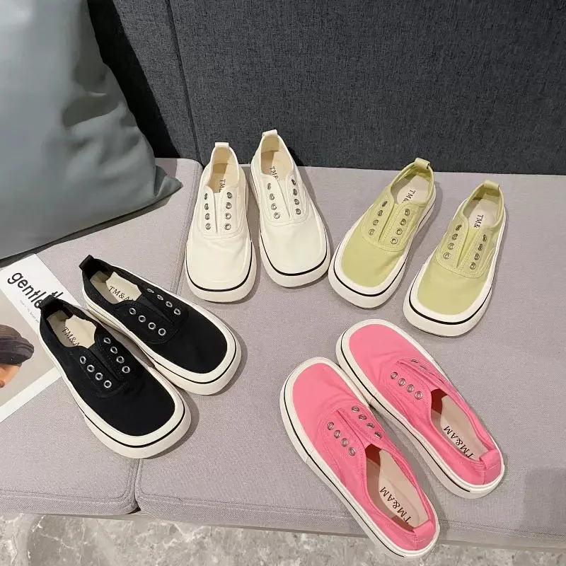 

Женские холщовые слипоны на плоской подошве, дышащие, с круглым носком, универсальные, в корейском стиле, весна-лето, новинка