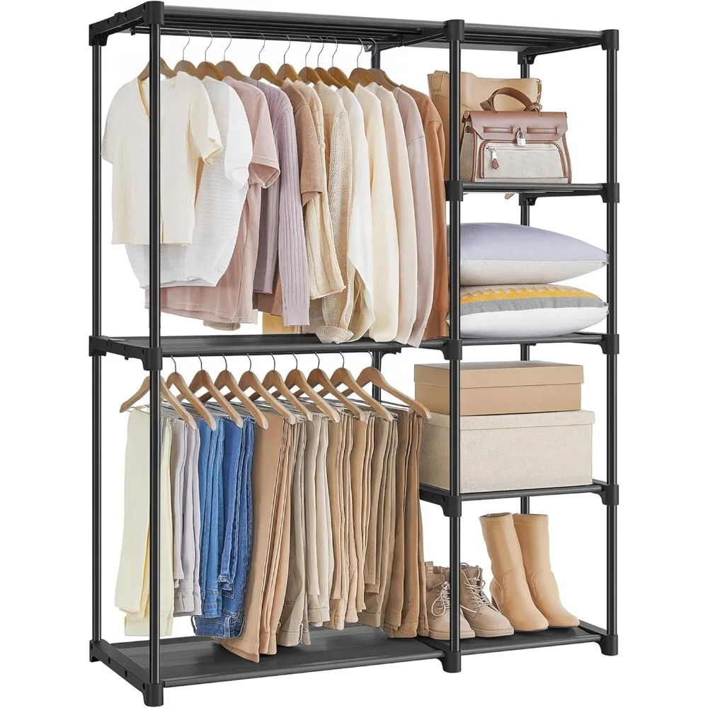 

Portable Closet Organizer with Shelves and Hanging Rods, Freestanding Storage for Bedroom, 44.1 x 16.9 x 65 Inches, Black