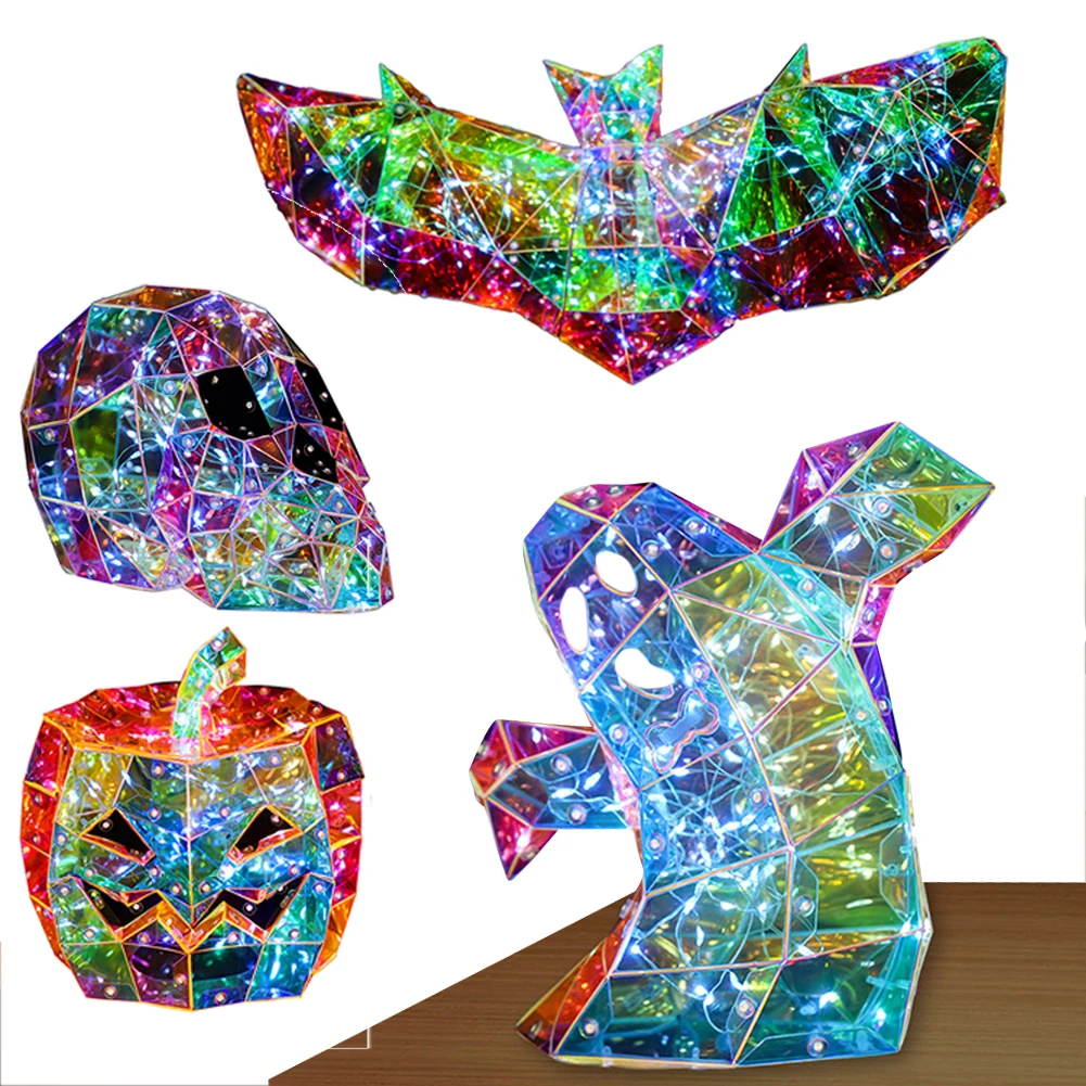 Prismatic Iridescent Spookys Ghosts PET Funny Colorful Ghosts Face Led Light for Home Tabletop Cute for Halloween Decorations