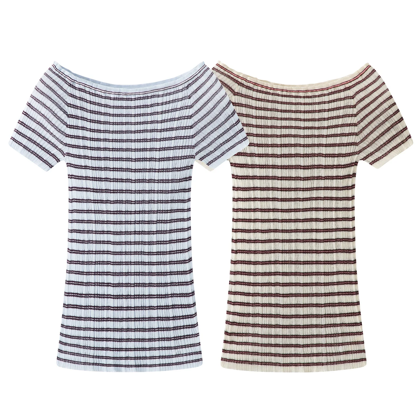 Maxdutti Color Blocking Striped Short Sleeved T-shirt 2026 Summer New Fashionable Small Figure Slim Fit And Slimming Off