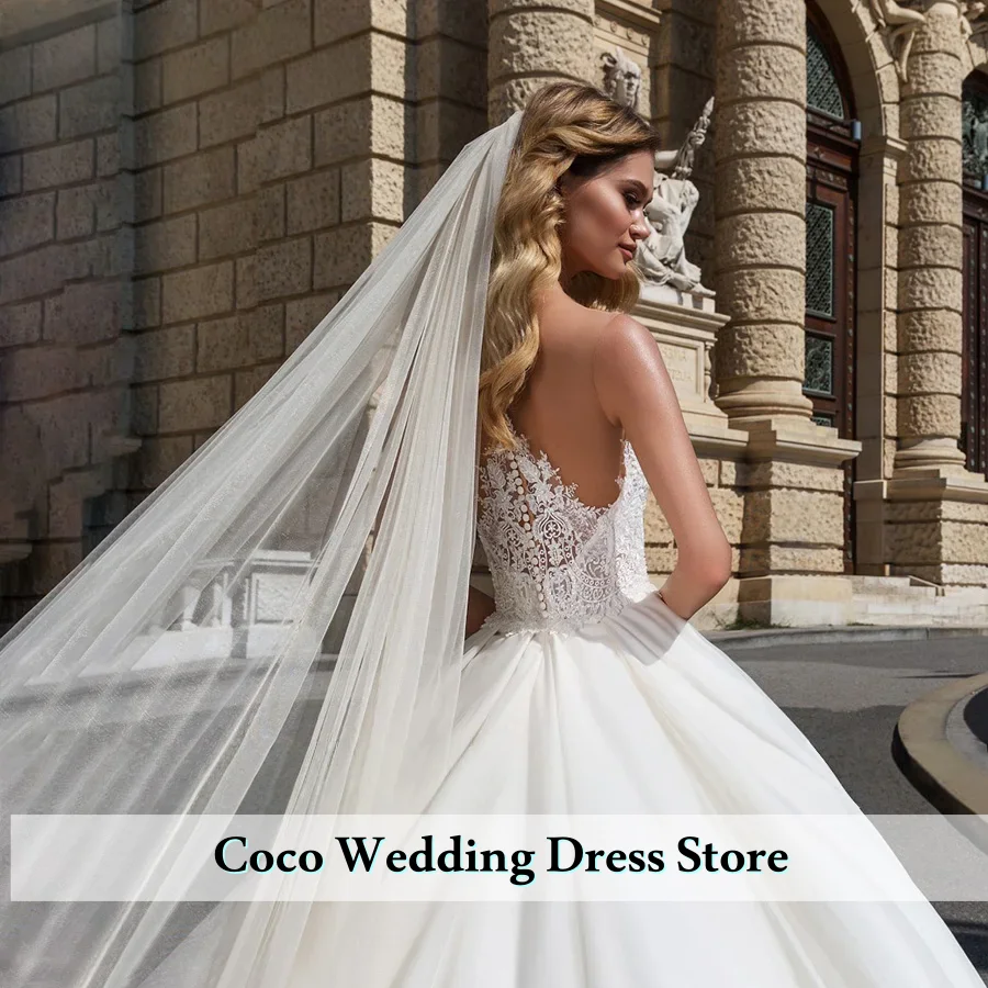 Suknia ślubna księżniczki na zamówienie dla kobiet, niewidoczny dekolt, aplikacje z koralików, suknia balowa, suknia ślubna, Vestidos De Novia