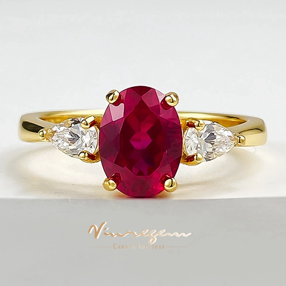 Vinregem 6*8MM Oval Cut Ruby High Carbon Diamond Gemstone Vintage 925 Sterling Silver Women Ring Wedding Engagement Fine Jewelry