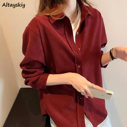 Long Sleeve Shirts Women Y2k Tops 4-Colors Loose Korean Fashion Office Lady Corduroy Harajuku Temper Vintage Chemise Femme Ins