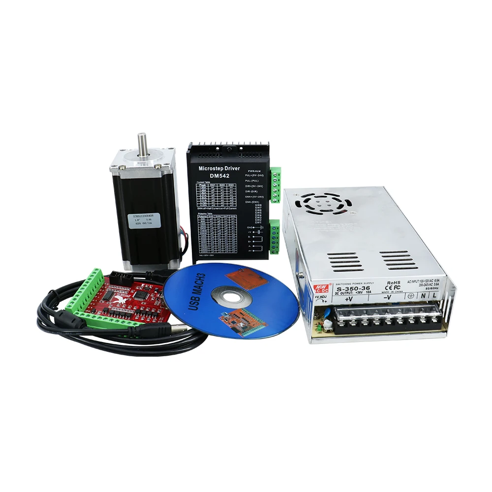 

HLTNC Stepper Motor Set Nema23 3Nm + Driver DM542 + Power Supply 350W 36V + Controller Board USB 4 Axis Set for CNC
