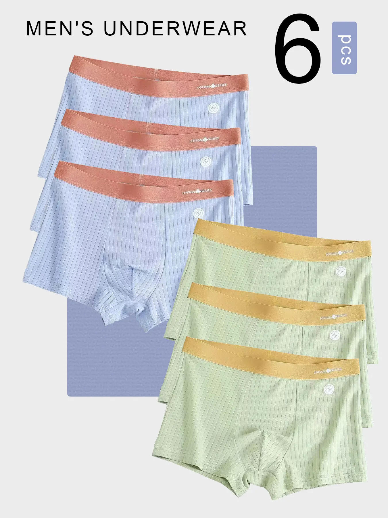 

6-Piece Men's Boxers Set | Macaron Color Waistband with Vertical Stripes Design, Fresh and Stylish,Soft Touch Like Clouds