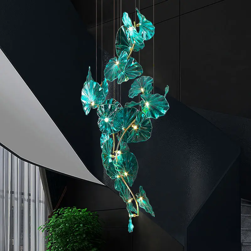 Modern All-Copper Glass Large Custom Lamps Square & Oval Shapes for Hotel High-End Project Villa Living Room Staircase