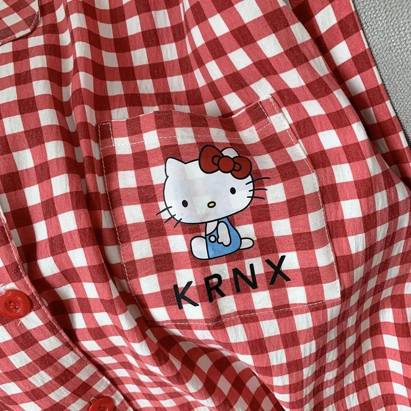 مجموعة بيجاما هالو كيتي للنساء بحجم كبير ملابس منزلية كاواي بأكمام طويلة طقم بيجاما من قطعتين ملابس نوم فضفاضة هدية عيد الميلاد #3