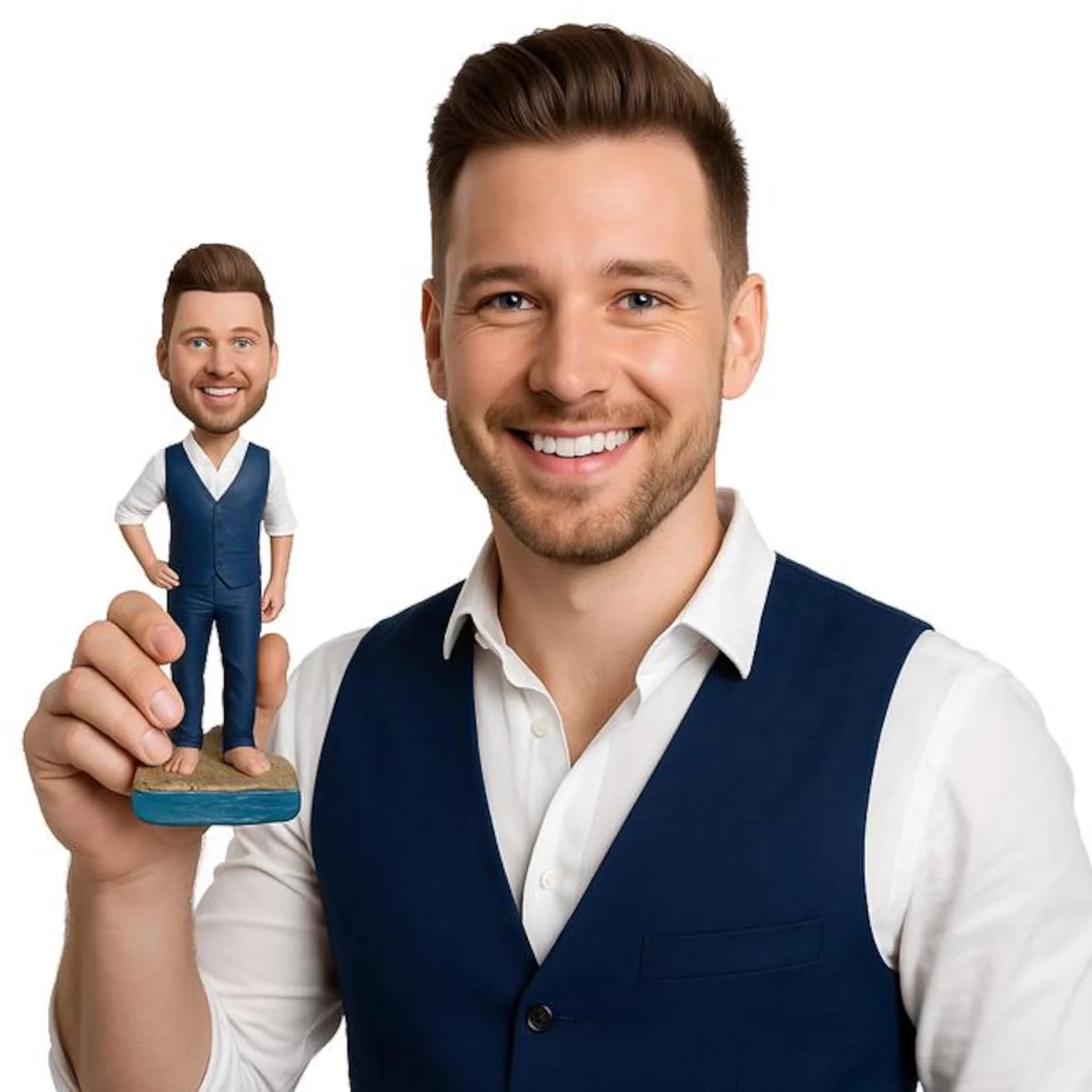 Clay Portrait Piece Custom Bobblehead Figurines For Him Her With Personalized Face Accuracy And Outfit Detail Finish Style
