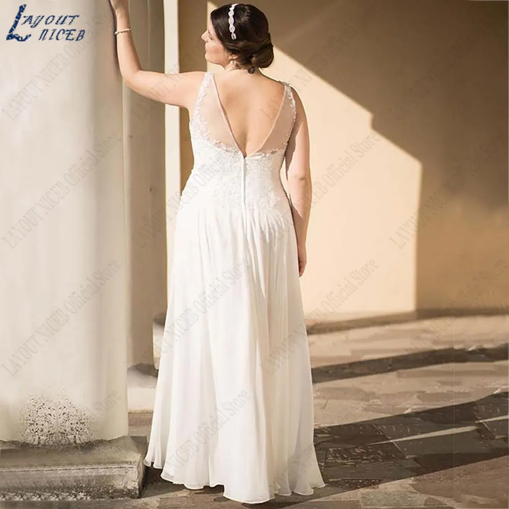 LAYOUT NICEB Spaghetti Straps Plus Size Wedding Dresses Sleeveless Chiffon Bride Gowns Backless Custom Made amanda novias 2024