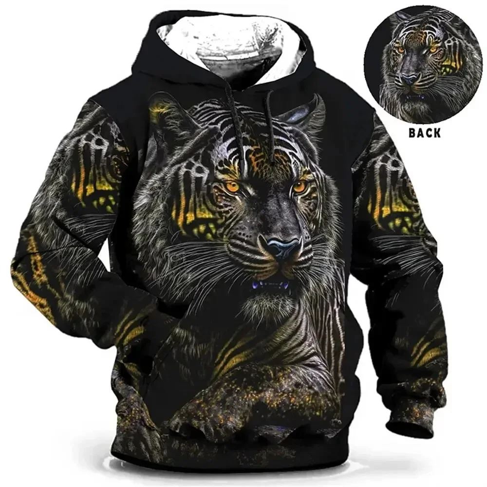 Felpa con cappuccio da uomo con motivo stampato in 3D lupo tigre Felpa da uomo di moda Pullover casual Oversize Streetwear Abbigliamento da uomo