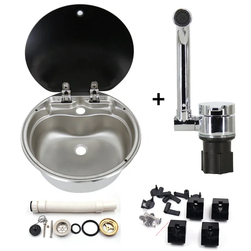 RV Sink Kitchen Sink Caravan Sinks Faucet Including Undermount Single Bowl 304 Stainless Steel Durable Kitchen Equipment Round