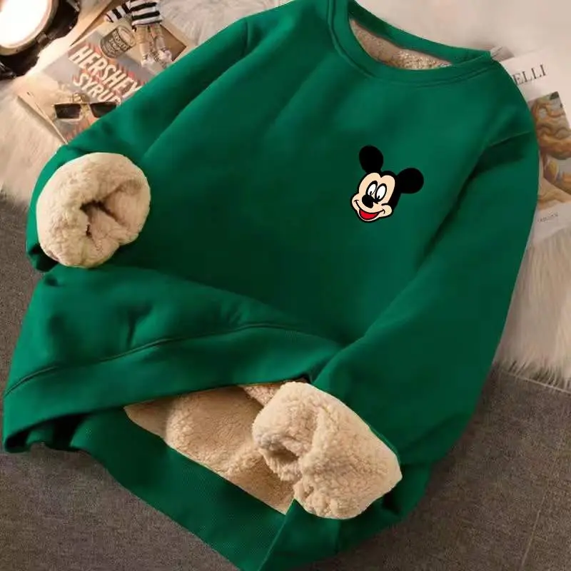 Spring 2023 Dark Green Plush Thickened Sweater for Men and Women Autumn Winter Top Children\'s Mickey Cartoon Coat