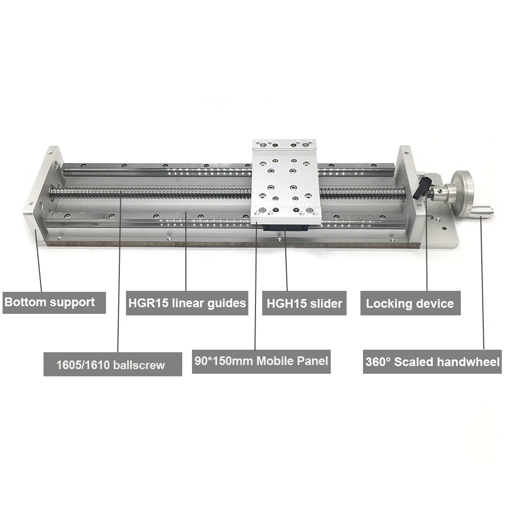 500~1000mm Stroke CNC Sliding Table Scaled Manual Handwheel SFU1605/1610 Ball Screw Slide Linear Stage Manual  Mobile Workbench