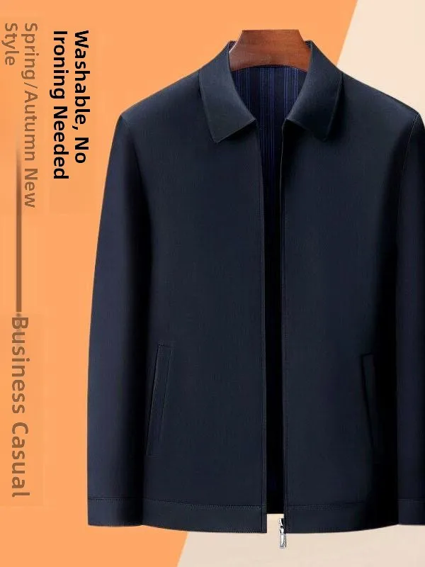 

Silk Jacket Men's Casual Collar Business Casual Spring Autumn New Style Dad Clothes Thin Top Long Sleeve Regular Fit