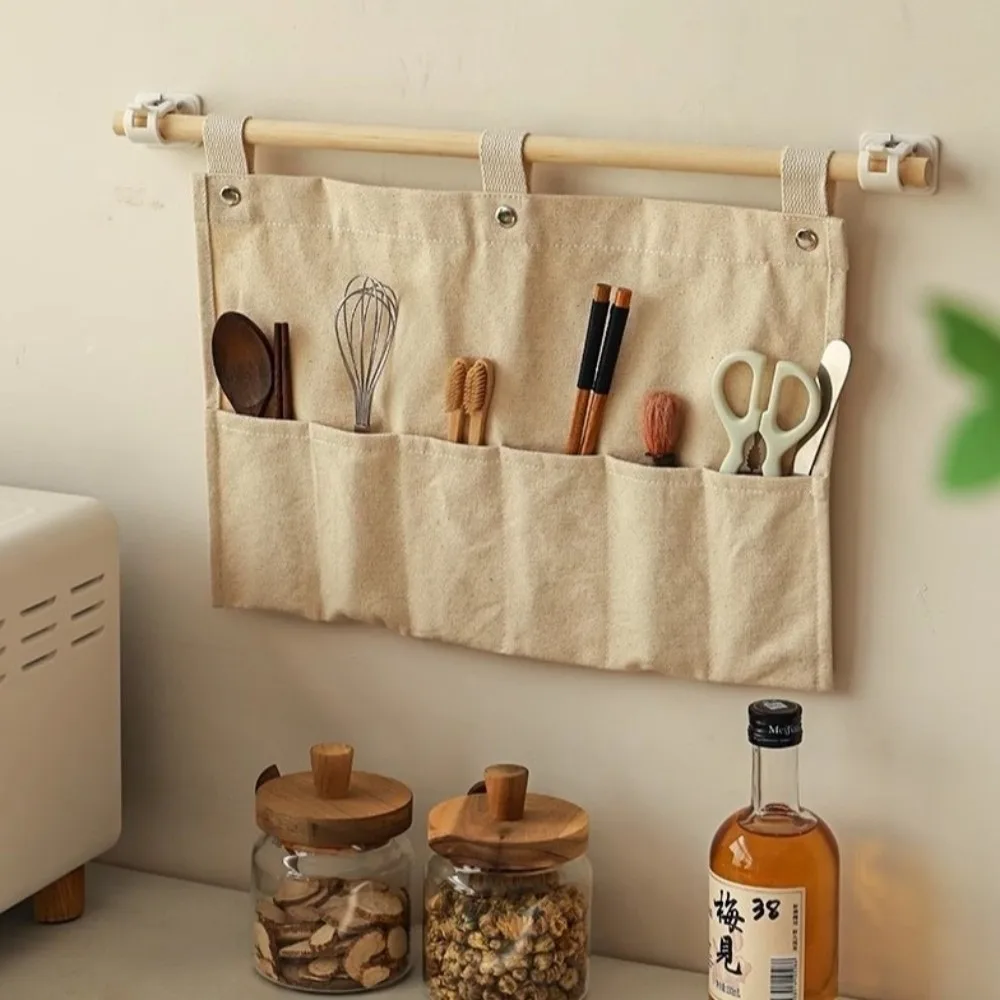 

New Wall Mounted Fabric Storage Bag Multi-Pocket Cotton Hanging Storage Bag Large Capacity Clutter Organizer Hallway