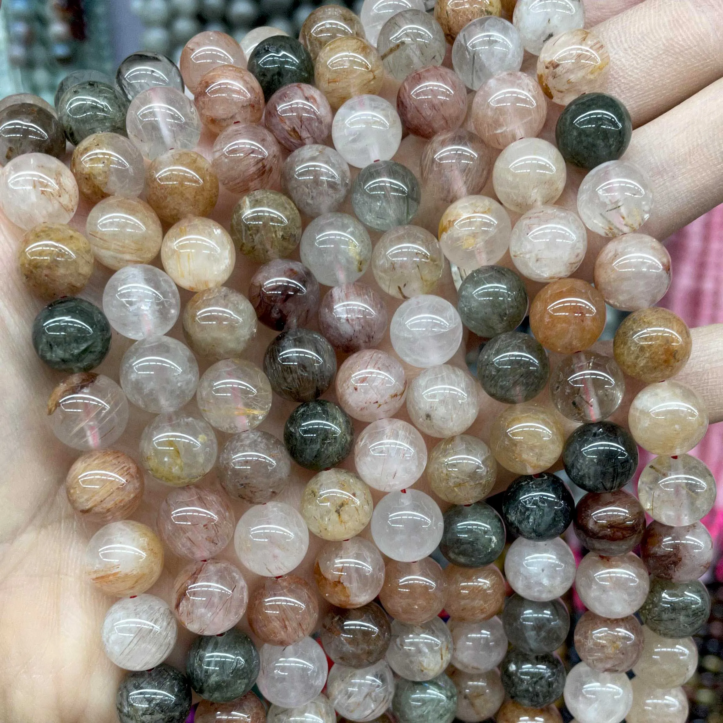 Natural Stone Mix Rutilated Quartz Round Beads For Jewelry Making 6 8 10 MM Loose Spacer Beads DIY Bracelet Accessories 15\'\'