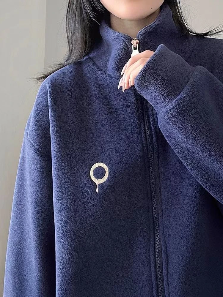 Fleece Jacket Women Autumn Winter New Loose Lamb Wool Thick Hoodie Stand Collar Petite Top