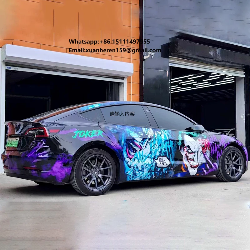 

Factory Custom Design Cartoon Anime Characters Doodle Vinyl Wrap With Air Channel Printed Vehicle Car Wrap Vinyl Full Body