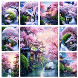 5D DIY Diamond Painting Novelty 2023 Mountain View Full Embroidery House Japanese Mosaic Gift Living Room Home Decoration