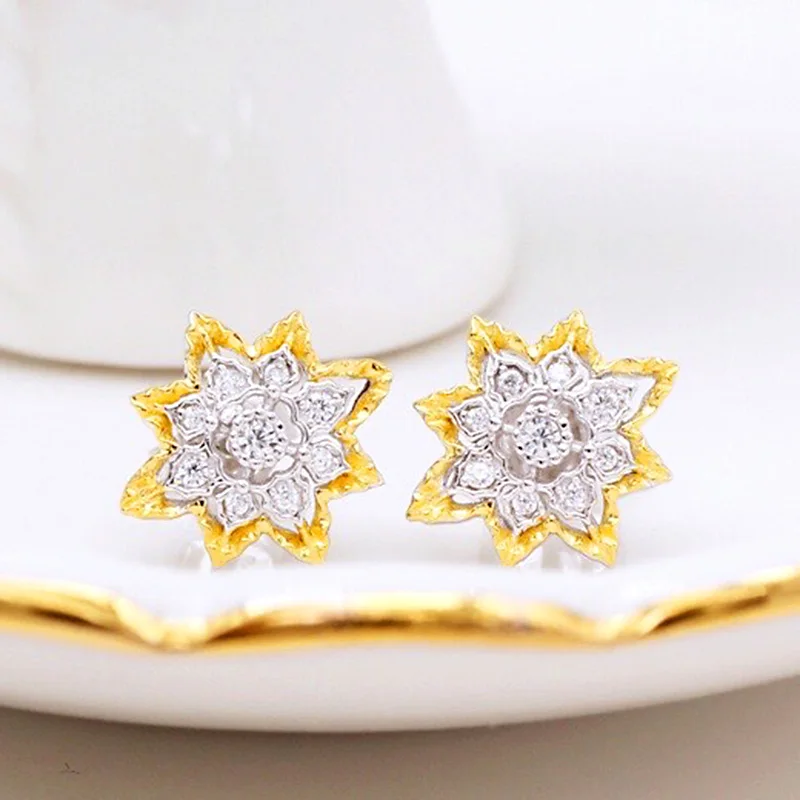 

ZOCA Luxury Fashion Snowflake Stud Earrings 925 Sterling Silver Gold Plated Zircon Women's Gift Party Versatile Jewelry