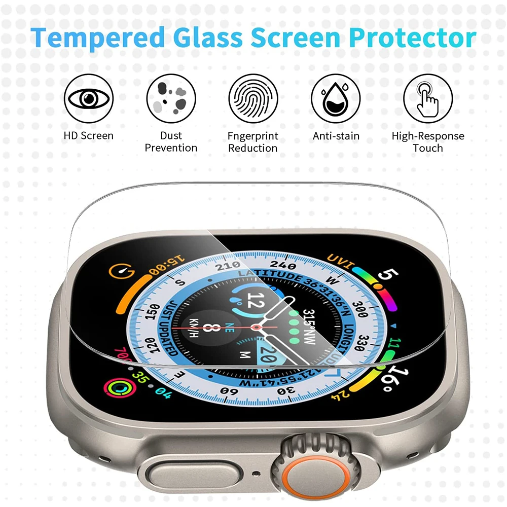 1-5PCS Tempered Glass for Apple Watch Ultra 49mm Waterproof Anti-Scratch Screen Protector for Apple Watch Ultra Accessories