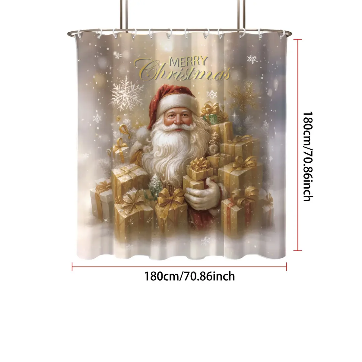 

1pc Happy Santa Claus print waterproof shower curtain partition privacy hanging curtain, with 12 hooks for easy installation