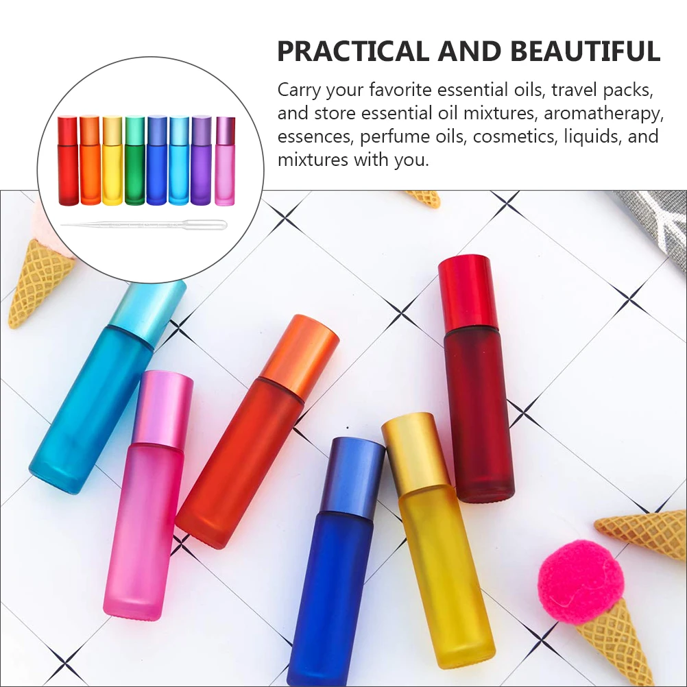 

1 set 1 Set Of Roller Portable Compact Glass Leakproof Refillable Sub Bottles For Travel Perfume Essential Oil Colorful