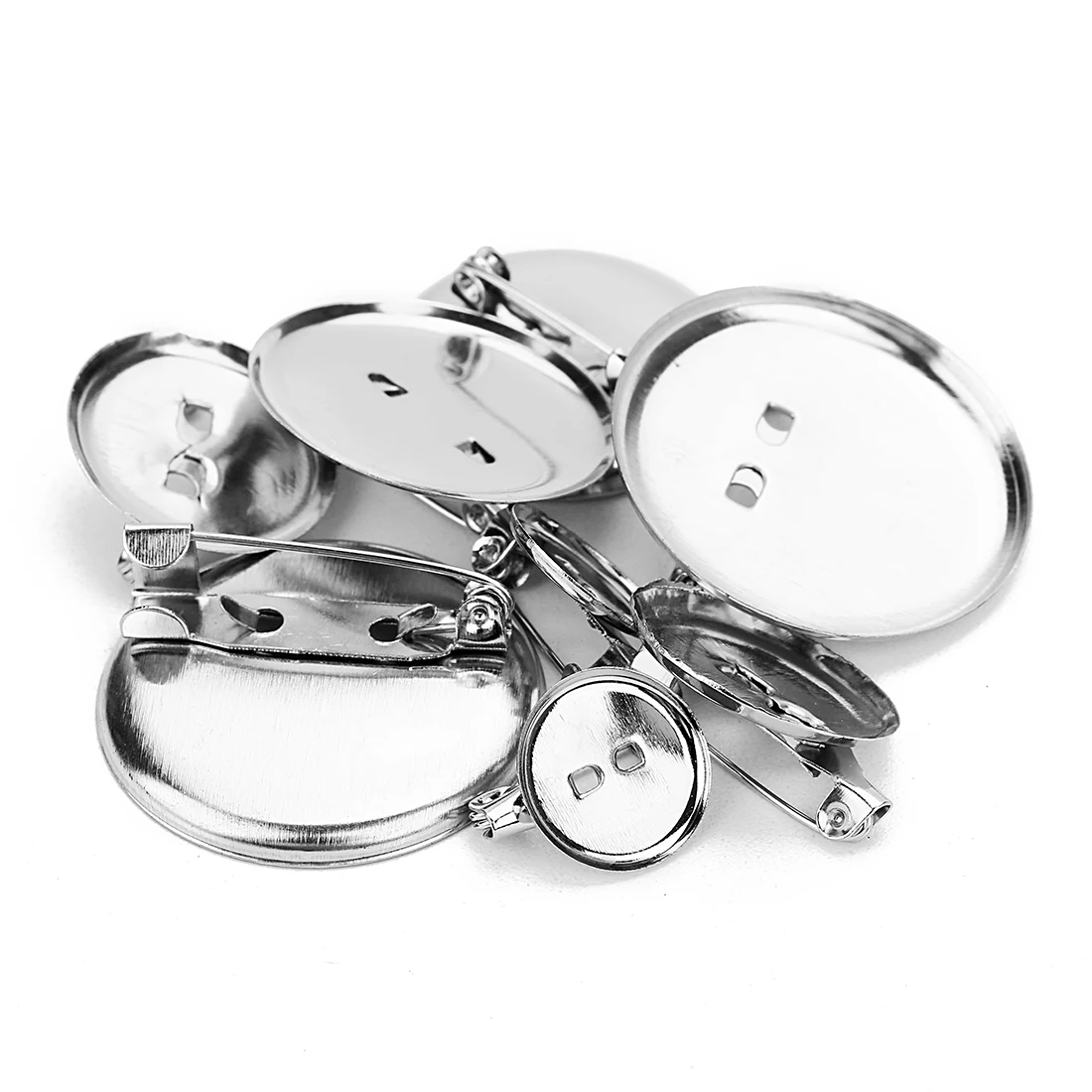 50pcs/lot 13-29mm Brooch Tray Pins Base Brooch Clasps Pin Disk Base Pad Bezel Blank Blanks Trays For DIY Brooch Accessories