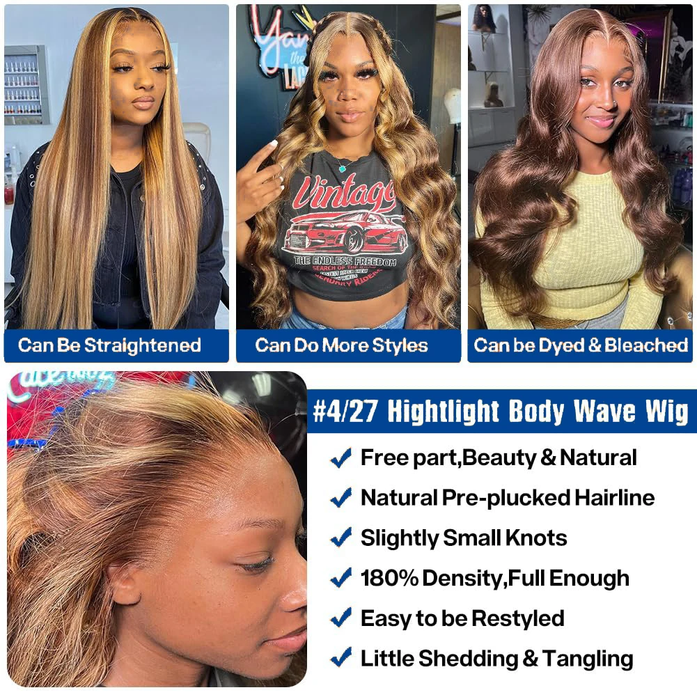 #4/27 Highlight Colored Ombre Blonde Body Wave Wigs Human Hair Brazilian 13x4 Transparent Lace Front Human Hair Wig Full Lace