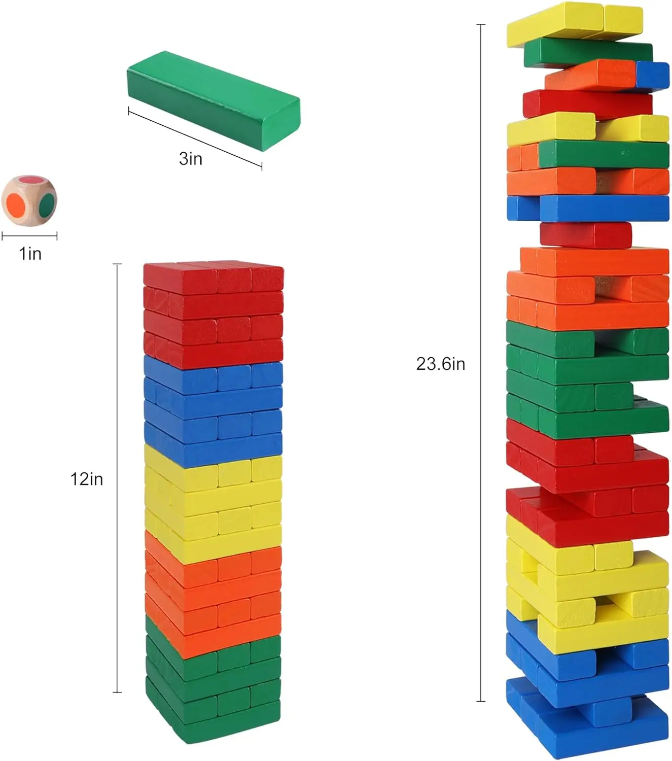 Tumble Tower Game for Kids and Adults, 60pcs Wooden Stacking Board Games Building Blocks for Kids and Family Games Night, Colorf