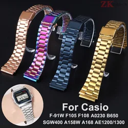 18mm Strap for Casio F-91W Gold Stainless Steel Watchband for F84 F105/108 SGW400/A158W/168 AE1200/1300 Steel Wrist Bracelet