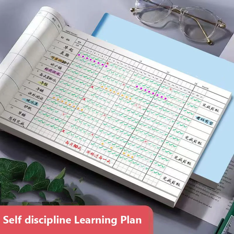 فحص الانضباط الذاتي في دفاتر الملاحظات، خطة المهام لمدة 30 يومًا، المفكرة، القرطاسية، مخطط إدارة الوقت، مذكرات المدرسة، مفيدة