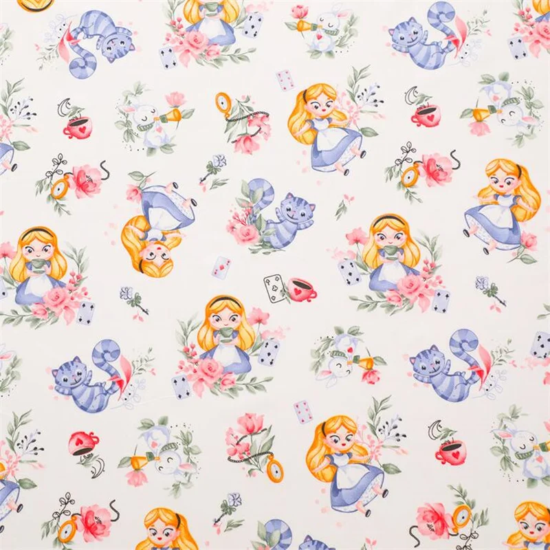 New Lovely Afternoon Girl Cat Print Cotton Fabric for Sewing Craft Cloth Quilting Baby Dress Tecido Diy Patchwork Handmade Tissu