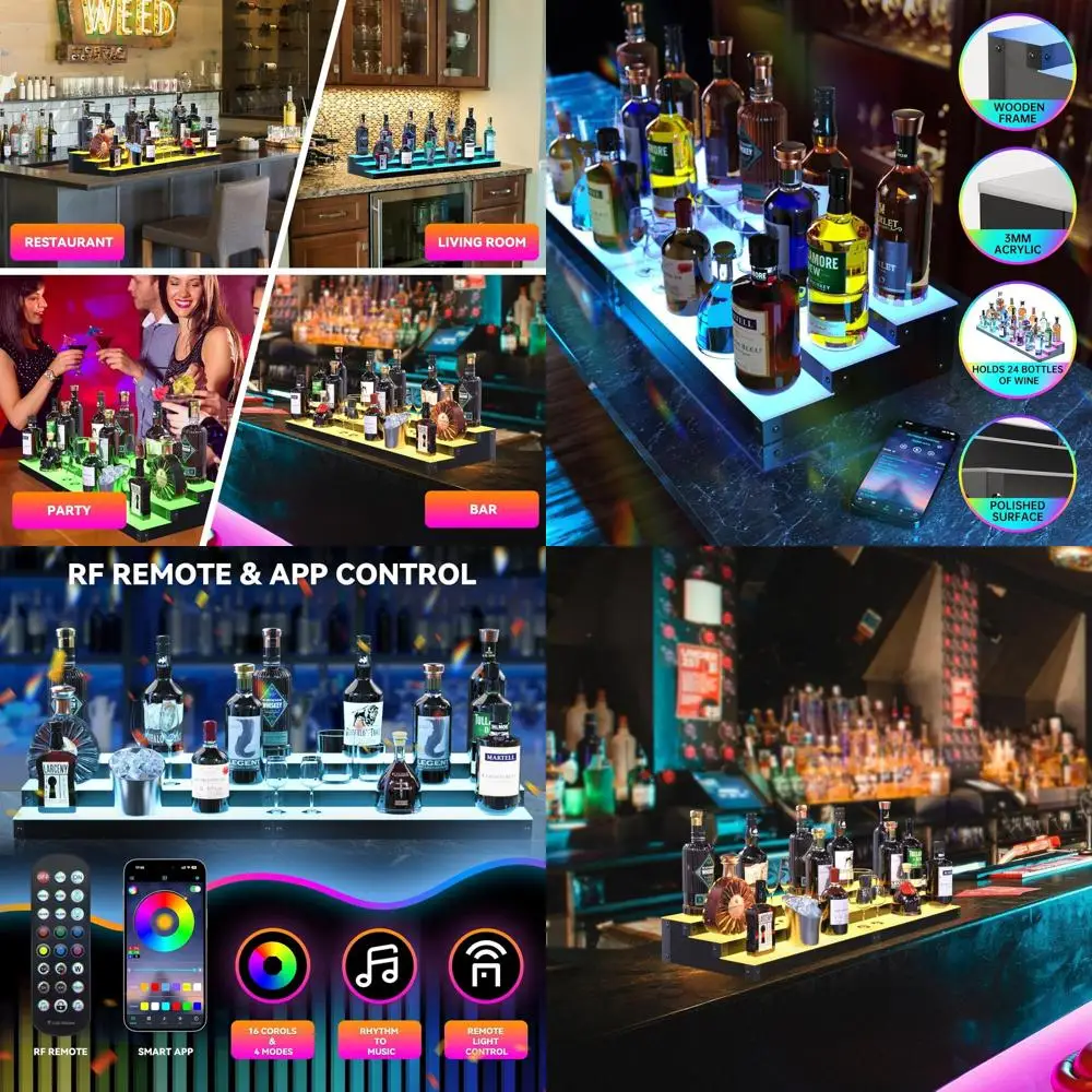 

3-х уровневая 16-светодиодная многоцветная винная стойка с пультом дистанционного управления и управлением через приложение для вечеринок в семье и барах, 2 шт.