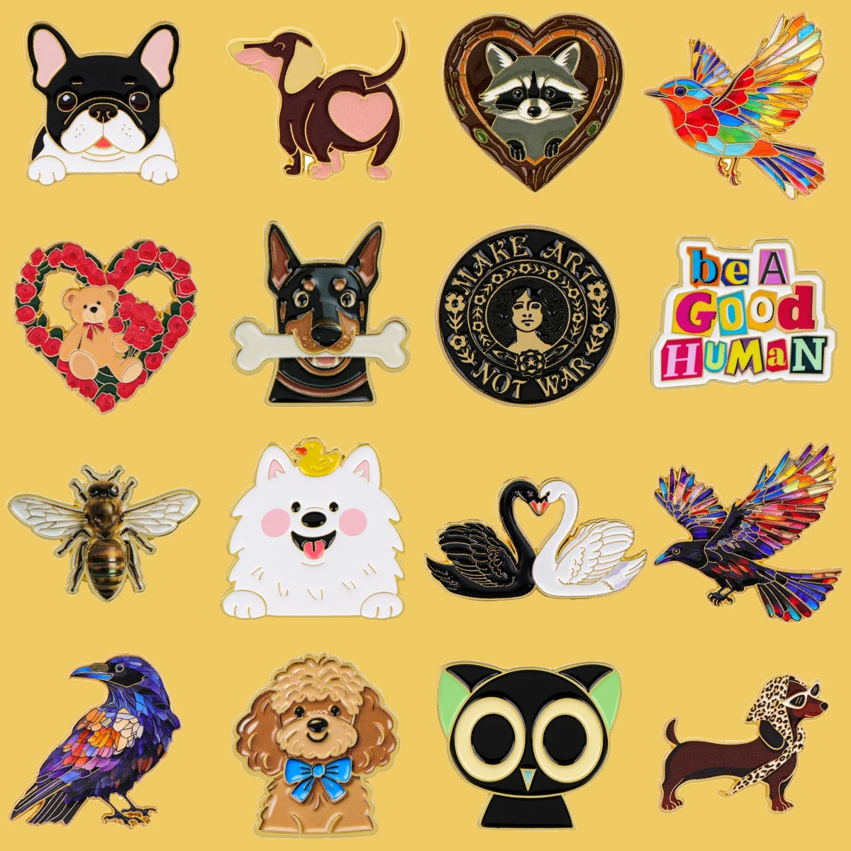 Cute Dog Enamel Pin Cartoon Bird Brooches For Women Men Lapel Pin Backpack Bags Badges Party Gifts Clothing Accessories