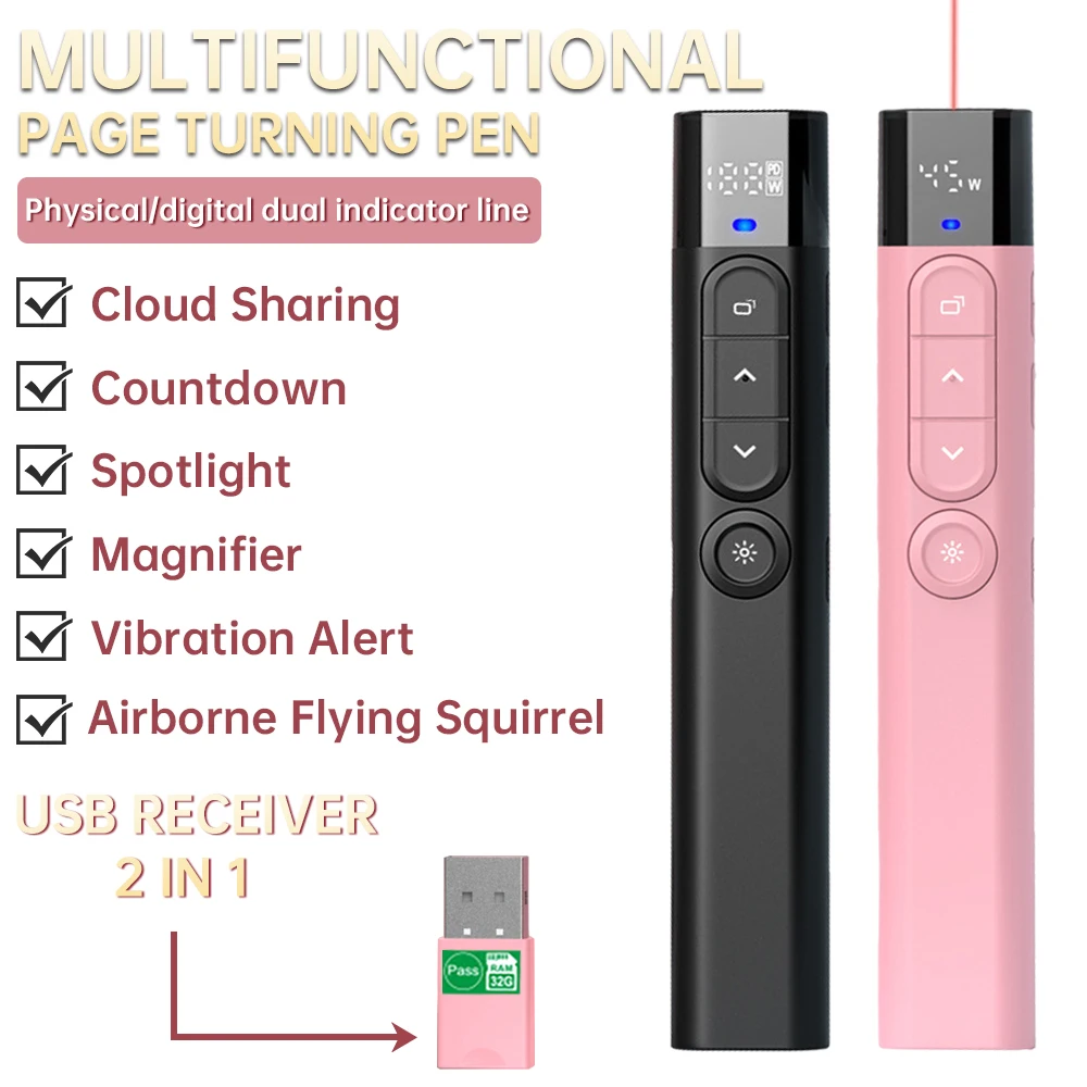 Wireless Presenter Remote Control 2.4GHz USB Projector Page Turning Pen For PPT Powerpoint Presentation Pointer Slide Advancer