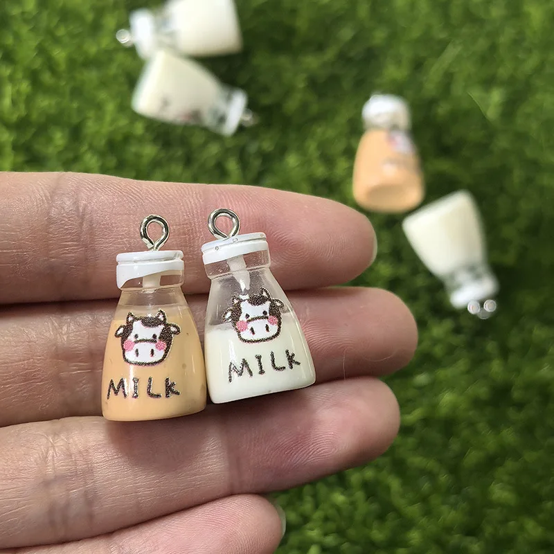 6Pcs Resin 3D Cow Milk Bottle Pendants