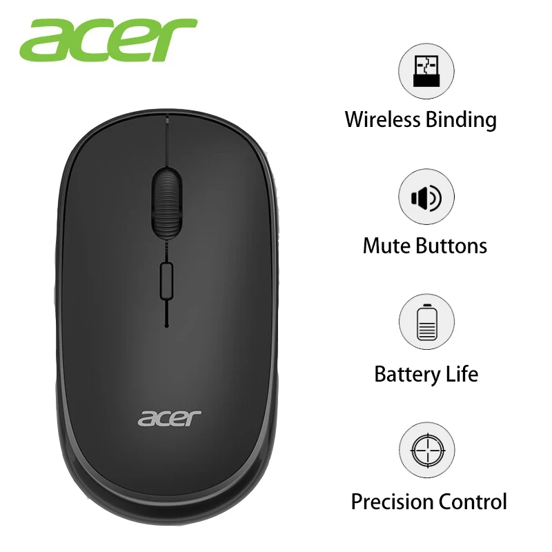 Acer-فأرة لاسلكية usb ، صامتة ، من أجل المنزل والمكتب والألعاب والمحمول وللسطح المكتب والكمبيوتر المحمول والكمبيوتر اللوحي والكمبيوتر الشخصي واللاعبين 2 جيغاهرتز