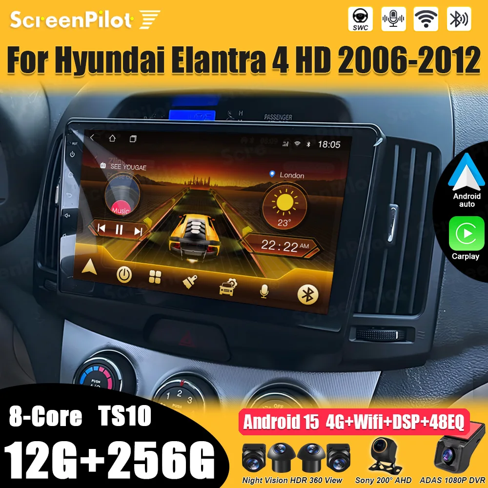 

For Hyundai Elantra 4 2006-2012 Car Radio Multimedia Video Player Carplay Touch Screen RDS 8 Core 5G Intelligent System RDS