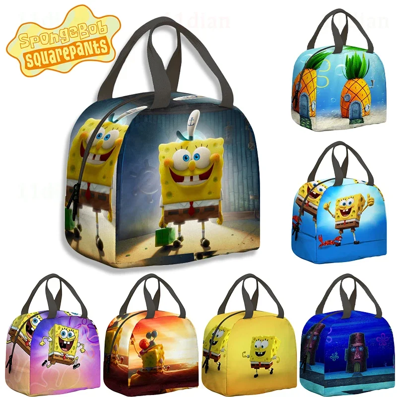 SpongeBob Lunch Bag Aluminum Foil Insulation Cartoon Student School Winter Warmth Kids Boy Girls Anime Picnic Cute Bento Box Bag