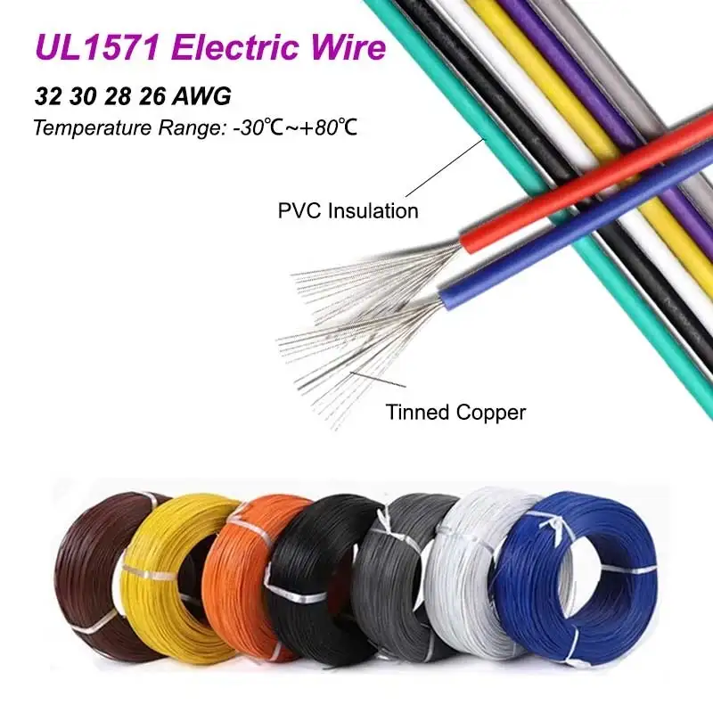 5~500m UL1571 PVC Electronic Wire 32 30 28 26 AWG DIY Cord Flexible Insulated Tinned Copper Cable Environmental LED Wire Line