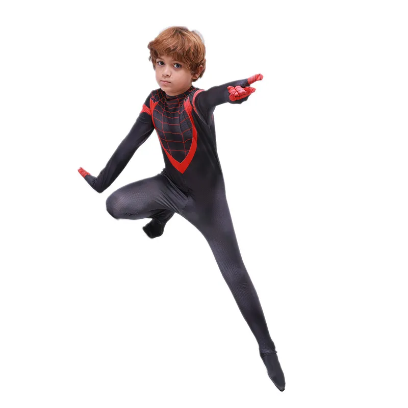 Kids Superhero Costume Stretchable Mesh Bodysuit Boys Girls Role Play Party Wear Halloween Mask Cosplay Performance Outfit view 2