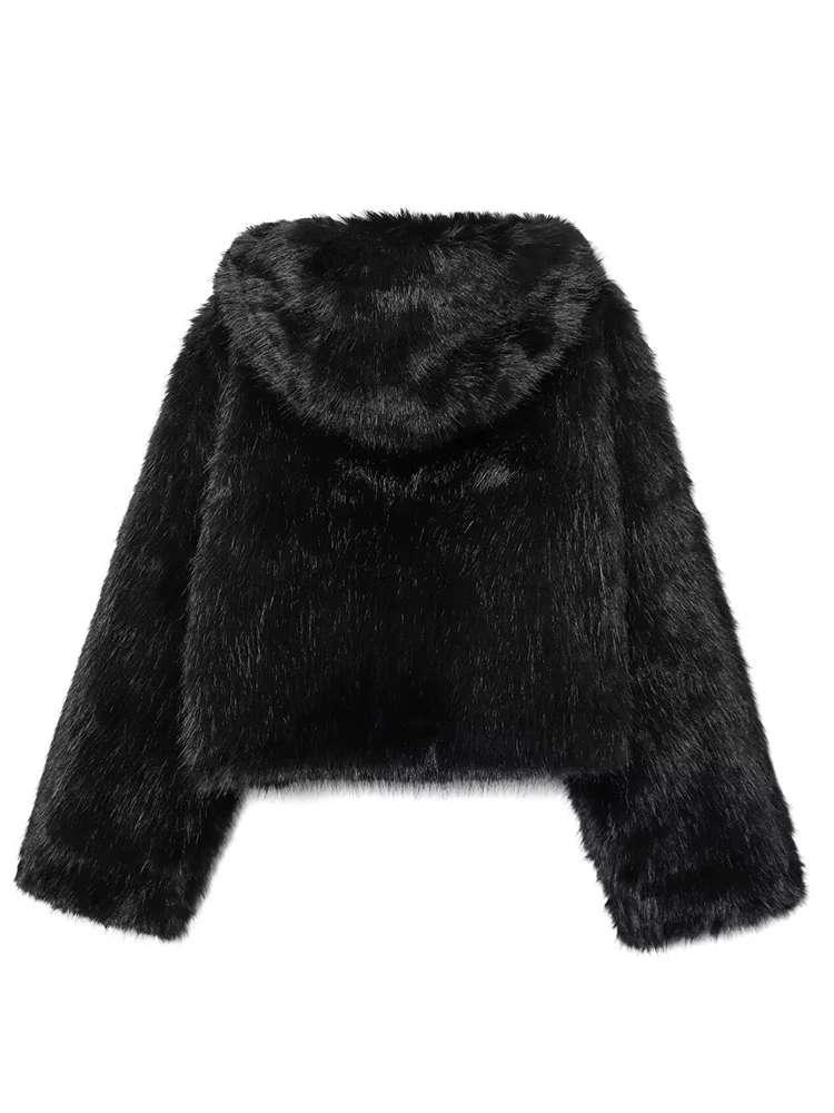 المرأة سترة الفراء 2025 الخريف الشتاء جديد سحاب أكمام طويلة مقنعين الترفيه شارع العليا سترة قصيرة المرأة بلون معطف #2