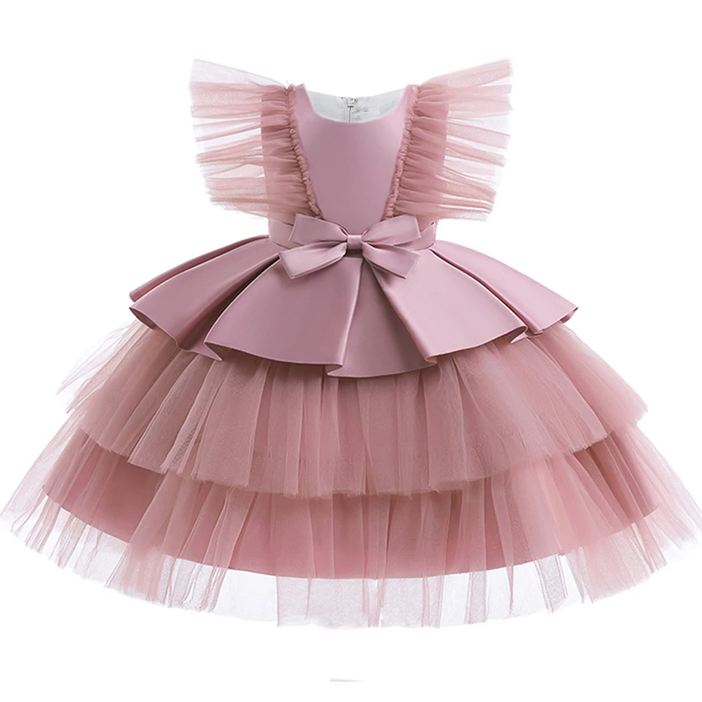 Fluffy Lace Bow Girls Party Dress Summer Wedding Birthday Princess Kids Dresses for Girl Gala Evening Vestido Christmas Costumes